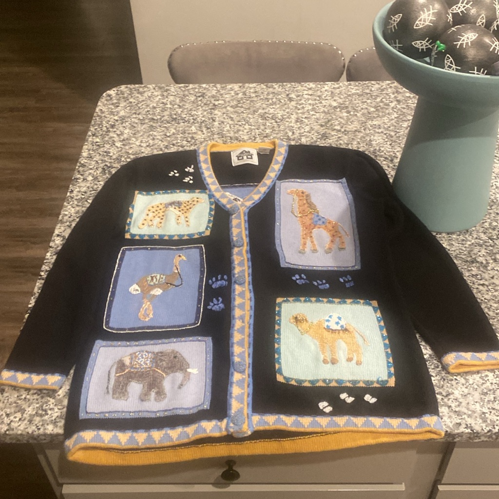 Storybook Knits Embroidered Beaded Knit Exotic Animals Cardigan